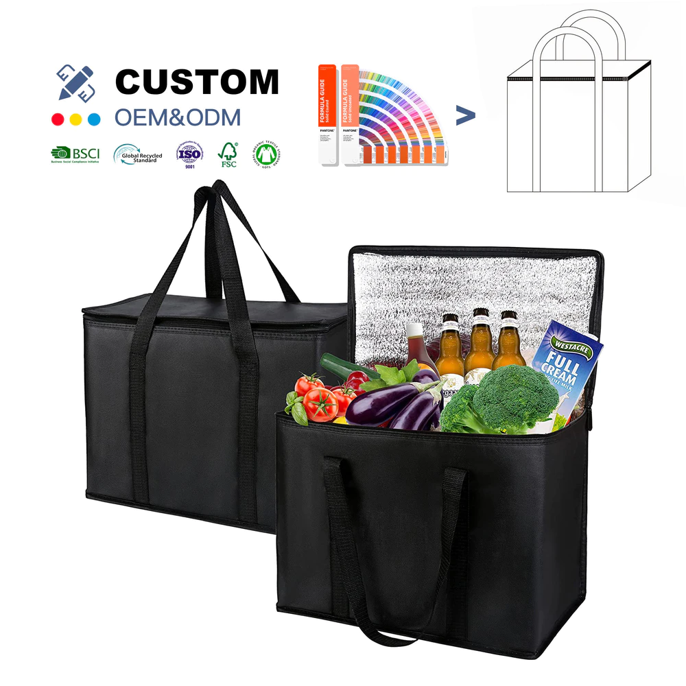Reusable Thermal Insulated Cooler Bag Grocery Cool Carry Non Woven Lunch Cooler Bag for Food
