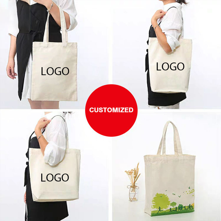 Fashion Style Logo Organic Cotton Storage Canvas Designer Shoulder Tote Shopping Bags for Women