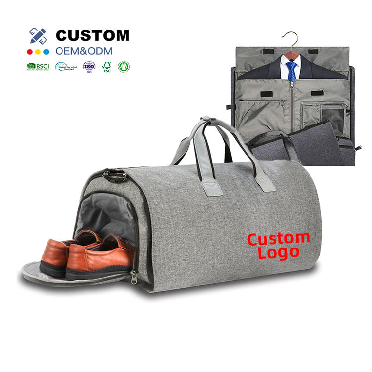 Custom Logo Folding Clothing Duffle Bag Suit Cover Zipper Rolling Convertible Garment Bag for Travel Men Women