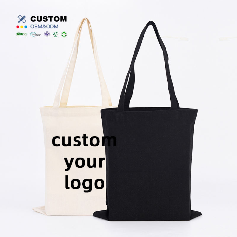 custom plain canvas cotton bag with zipper tote bag black