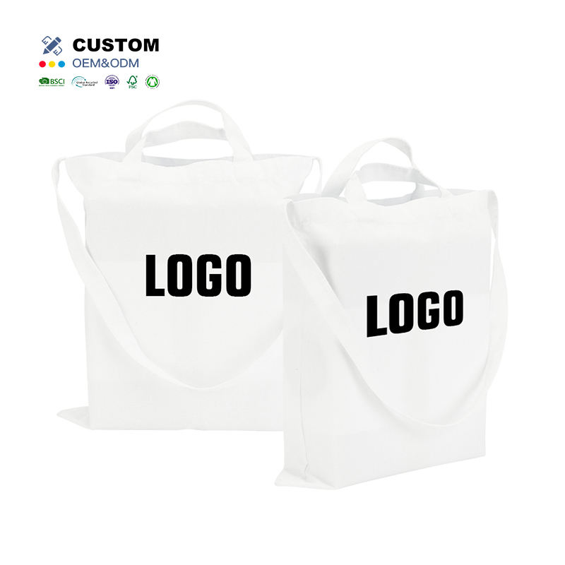Custom Logo Extra Large Canvas Cotton Shopping Tote Bag Eco-Friendly with Recycled Cartoon Pattern Plain Design