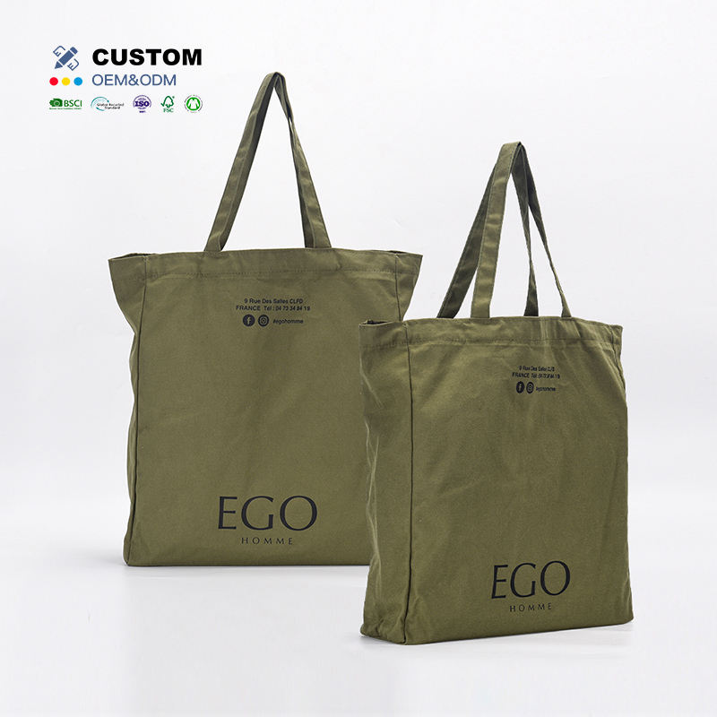 cotton long shoulder thick canvas 8oz duck canvas shopping bag logo OEM Print cotton canvas custom shopping tote bag calico bag