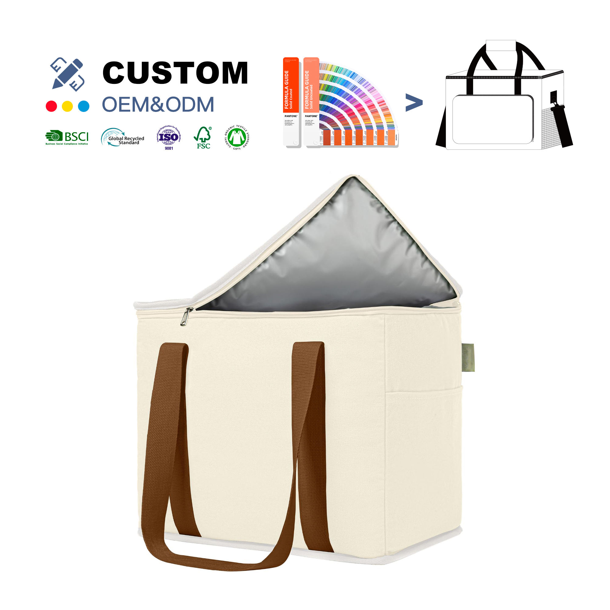 ODM OEM Kuoshi Reusable X Large Insulated Cooler Bag Natural Canvas 12oz Cotton Canvas Insulation Cooler Bags