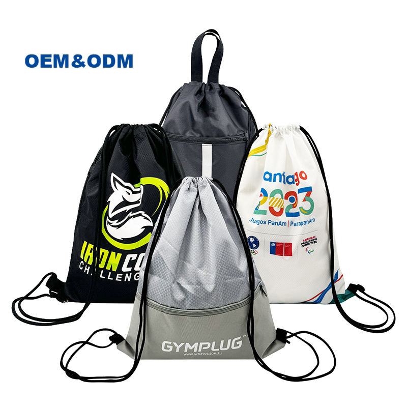 Low Moq Custom Promotional Waterproof Polyester Drawstring Bags Personalized Sports Backpack Shoe Gift Zipper Bag With Logo