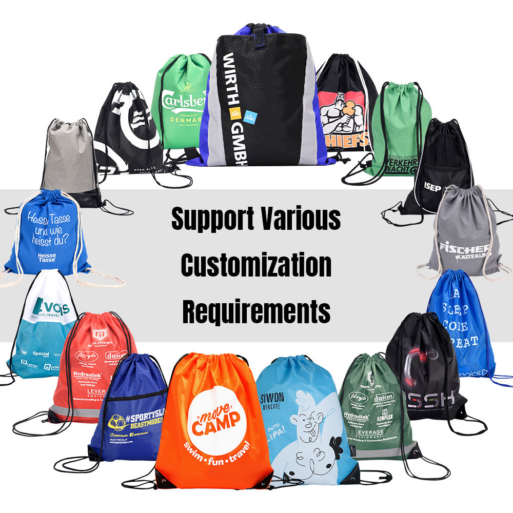 Cheap Custom Waterproof Polyester Drawstring Bag Sport Backpack Lightweight Reusable Small Frosted Drawstring Bag