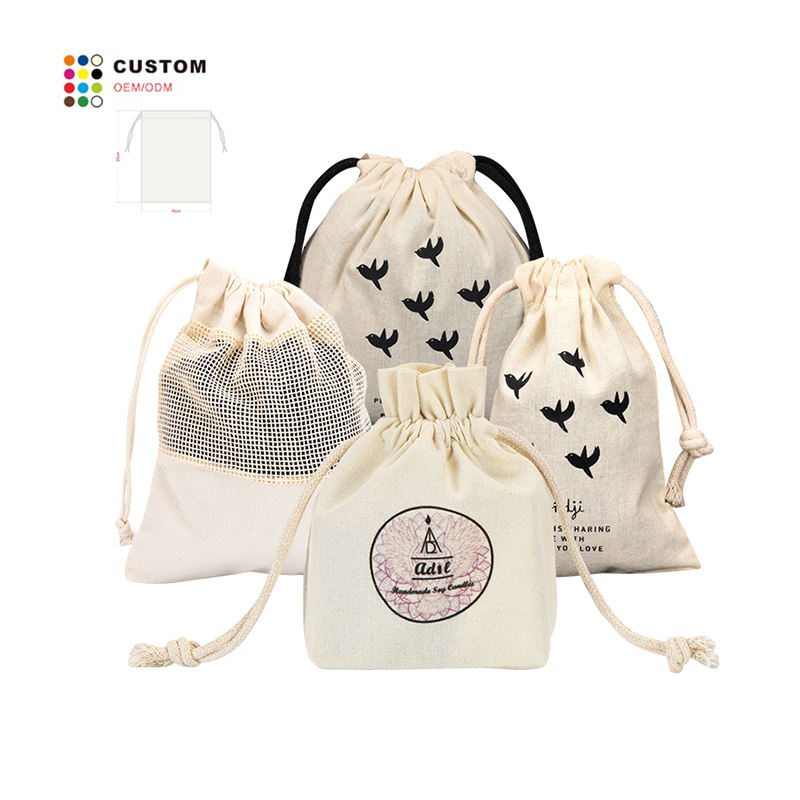 2023 Best Selling Eco-Friendly Canvas Drawstring Pack Recycled Cotton Bag with Custom Logo Printing OEM Factory Made