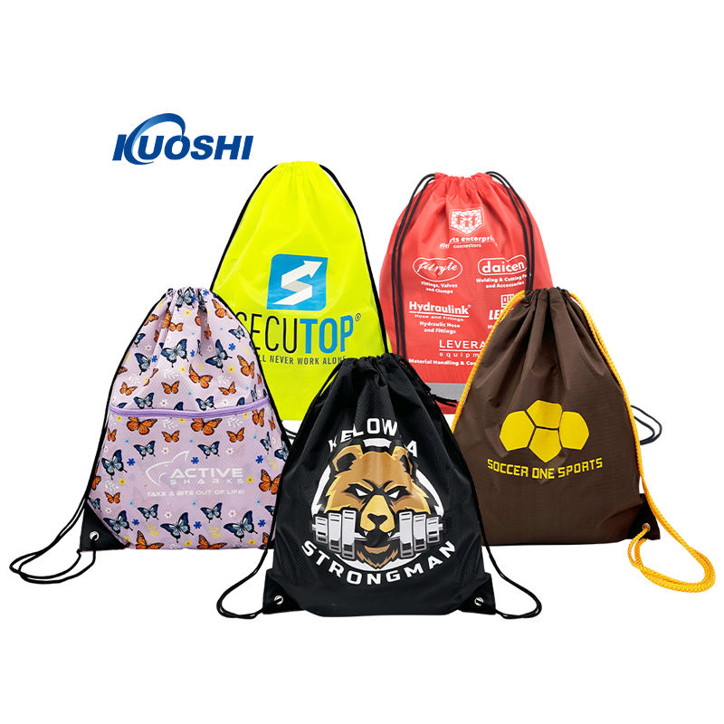 Kuoshi OEM Portable Running Shopping Bags 420D Polyester Sports Storage Drawstring Backpack with Custom Logo for Fitness