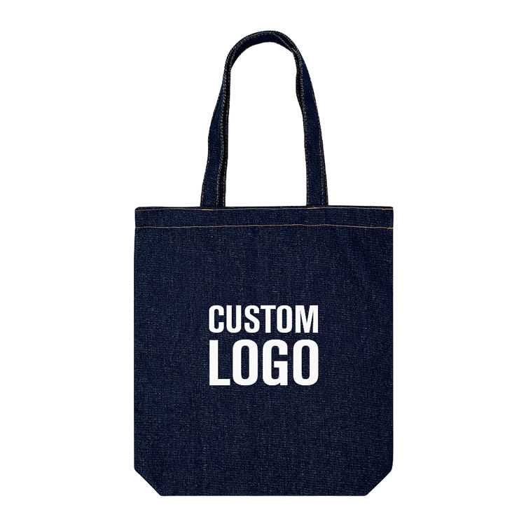 Custom Logo High Capacity Navy Blue Casual Denim Fabric One Shoulder Multifunction Shopping Tote Bag
