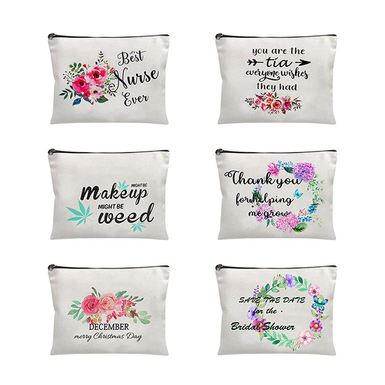 Wholesale Eco Friendly Custom Logo Printed Mini Small Cotton Canvas Travel Quilted Makeup Cosmetic Bag With Zipper