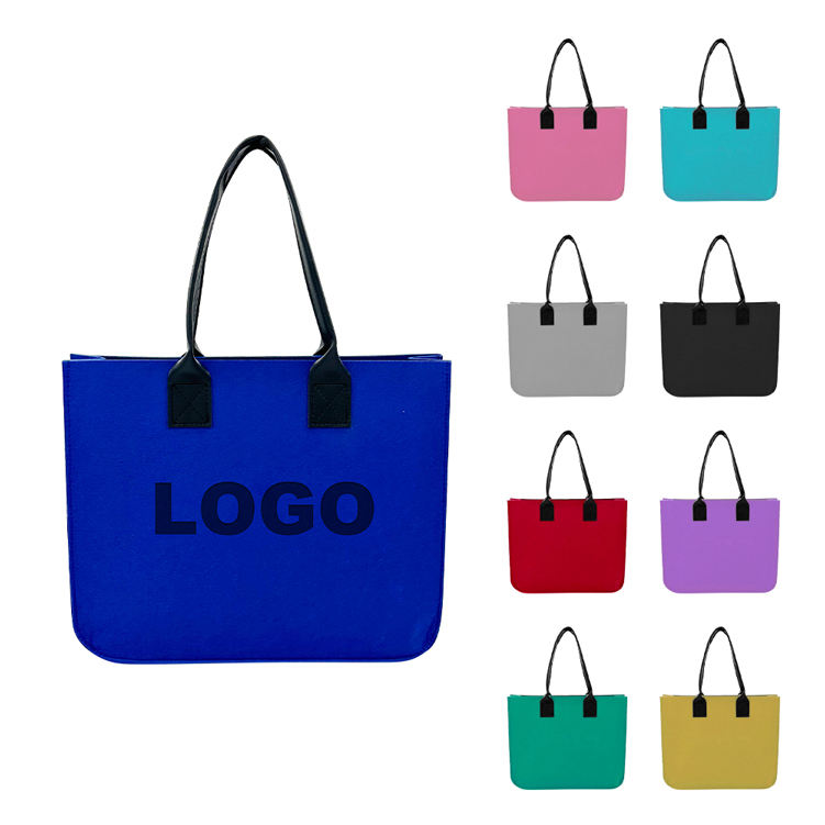 Custom Logo Reusable Storage Solid Color DIY Personalized Design Durable Grocery Organizer Shopping Felt Tote Bag