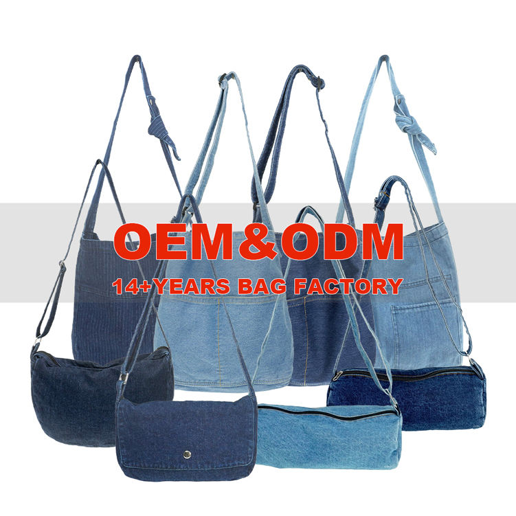 OEM Light Weight Soft Custom Print Denim Tote Bag Unisex Denim Shoulder Bag