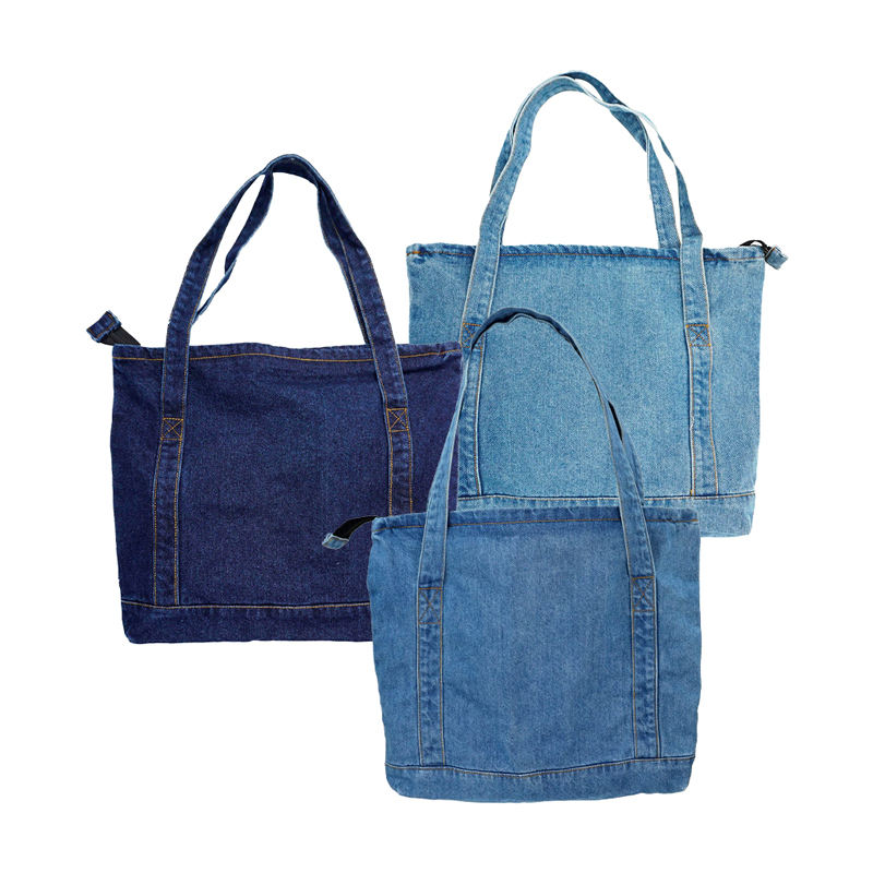 Wholesale OEM Printed Student Soft Washable Vintage Jeans Denim Women Handbags Shoulder Tote Bags