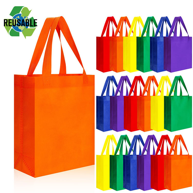 OEM Custom Printed Foldable Eco Rainbow Color Reusable Polyester Lining Fabric Non Woven Shopping Bags With Logos
