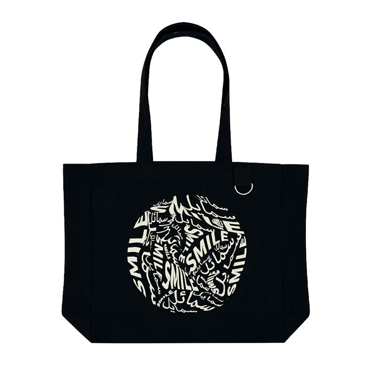 Wholesale Good Quality Design Printed Black Cotton Tote Bag Shoulder Shopping Bag With Cotton Rope Handle