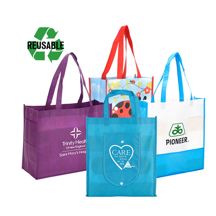 Wholesale Custom Printed Eco Friendly Grocery PP Laminated Non Woven Bag Recycle Reusable Tote Shopping Bags