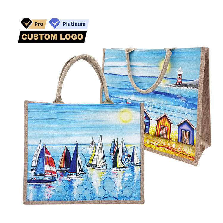 Wholesale Custom Logo Plain Handmade Recycle Gift Beach Burlap Shopping Bag Gunny Jute Tote Bagwith Zipper