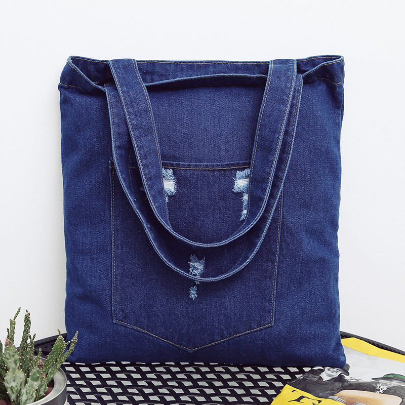 Eco Recycled Luxury Designer Women Jean Denim Shoulder Bags Denim Canvas Tote Bag with Custom Logo